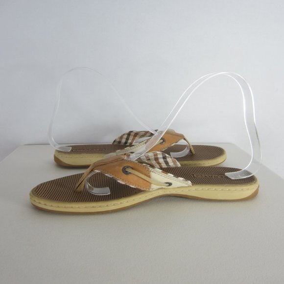 Sperry Top Sider 7.5 Ivory Beige Leather Flip Flop - Picture 3 of 11